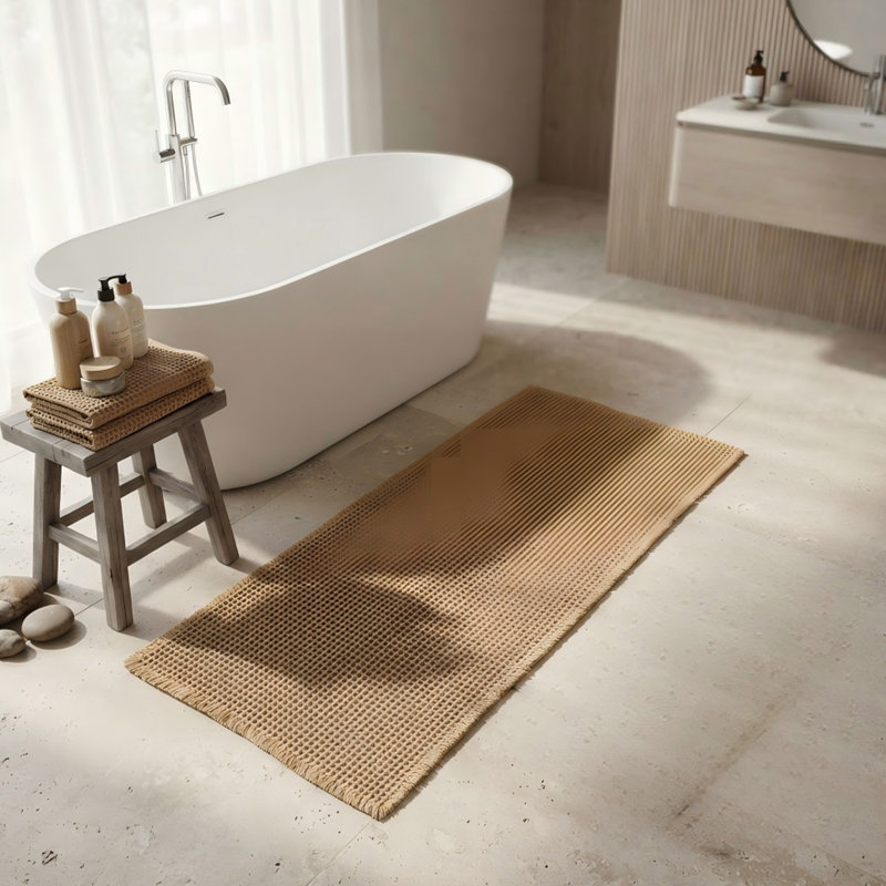 Ensemble de tapis de salle de bain gaufrés antidérapants avec envers en caoutchouc (ensemble de 2)