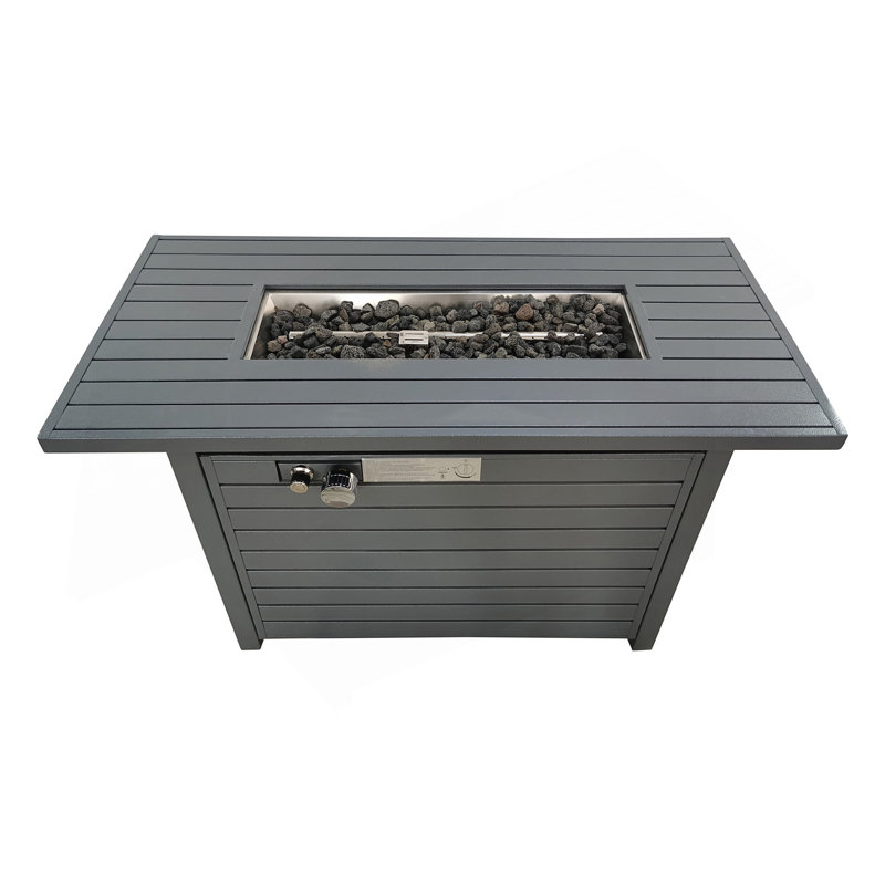 Foyer de table extérieur en acier au propane de 25 po H x 42 po avec couvercle, Gris foncé