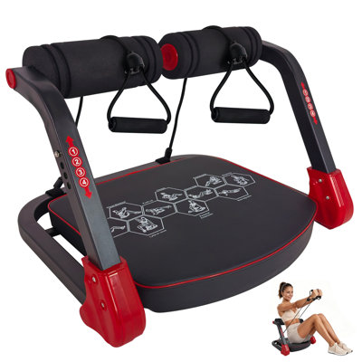 Multi-Functional Core Abdominal Trainer with Resistance Bands, 3 Adjustable Resistance Levels Foldable Ab Workout Machine, Full Body Home Fitness Equipment for Abs, Leg, Arm & Glute Training