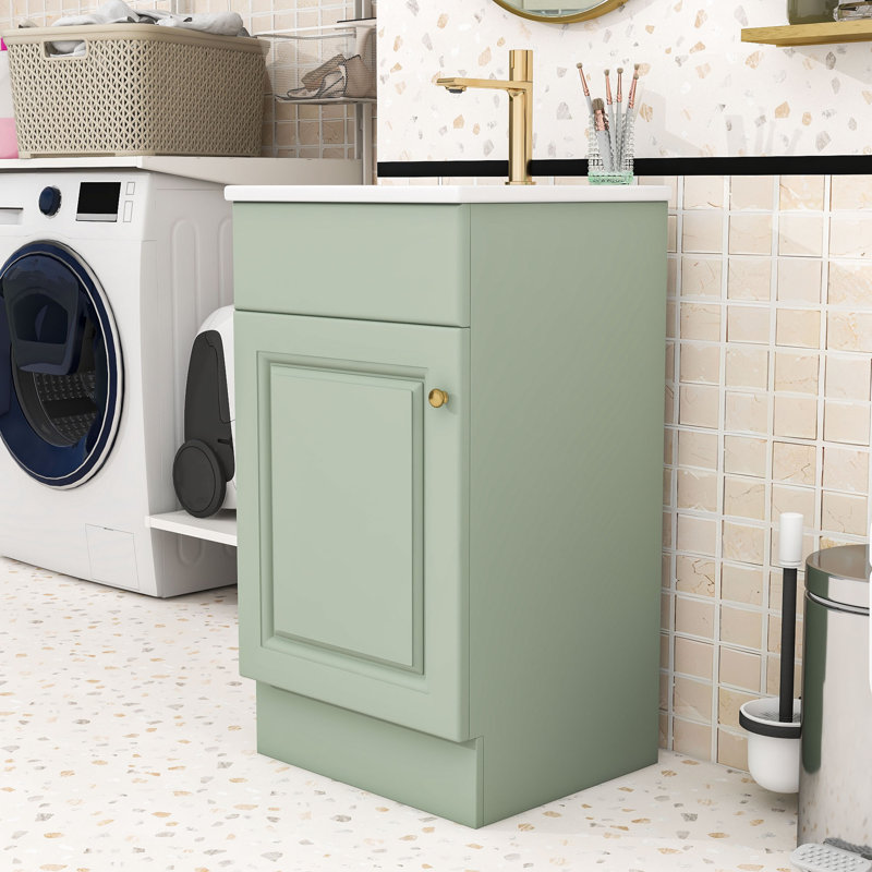 Meuble-lavabo moderne en bois avec tablette de rangement réglable, porte à fermeture en douceur et lavabo en céramique, Gold