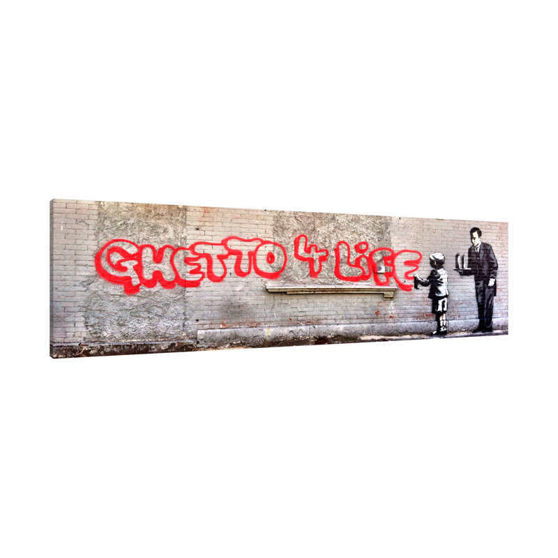 Ghetto For Life by Banksy - Wrapped Canvas Panoramic Print, 38cm H x 114cm W x 4cm D