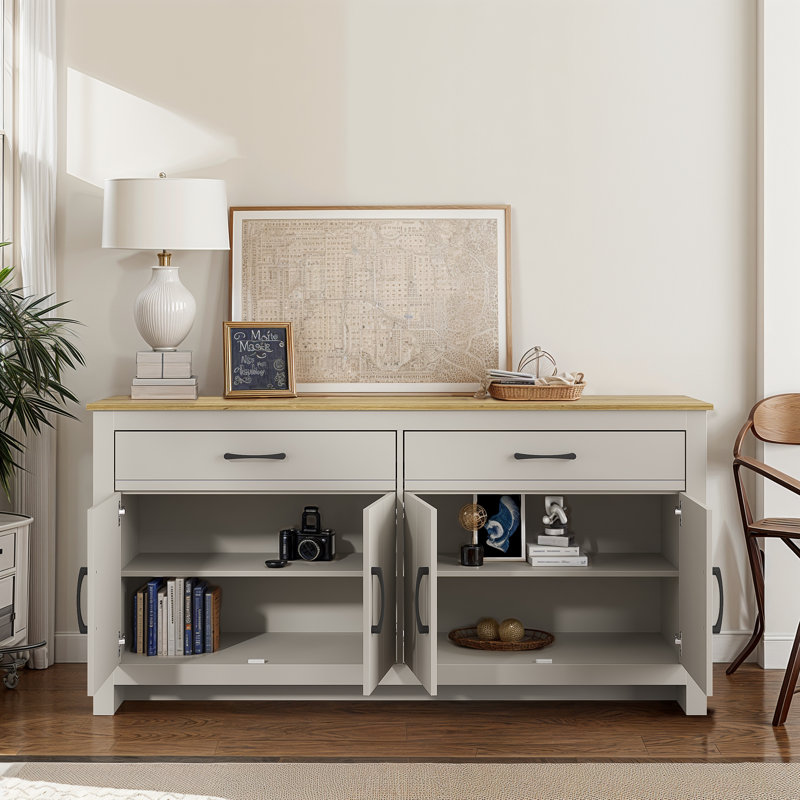 Limestone 4 Door 2 Drawer Multifunctional Sideboard, Light Grey