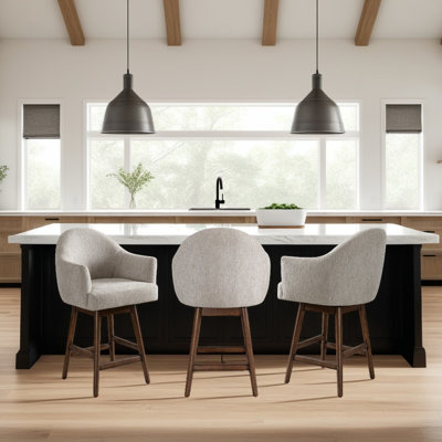 Dulaney Solid Wood Upholstered Counter Height Or Bar Height Swivel Barstool With Fabric Seat - Set Of 3 by George Oliver