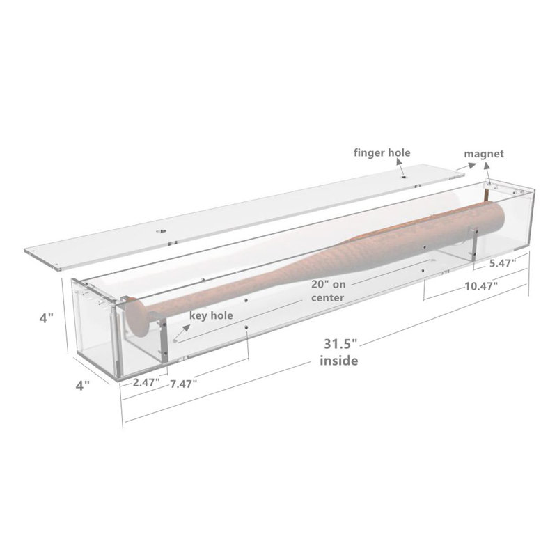 Petite table de baseball murale en acrylique transparent de format junior 31 po x 4 po x 4 po