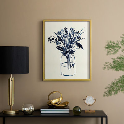 Indigo Floral Vase II, reproduction encadrée - bois massif