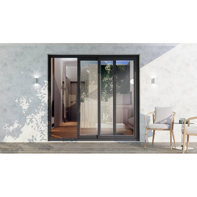Portes coulissantes d'extérieur en métal-plastique pour patio / Porte patio 8166 noir mat 64 "x 80" active / porte de dérivation en verre trempé transparent