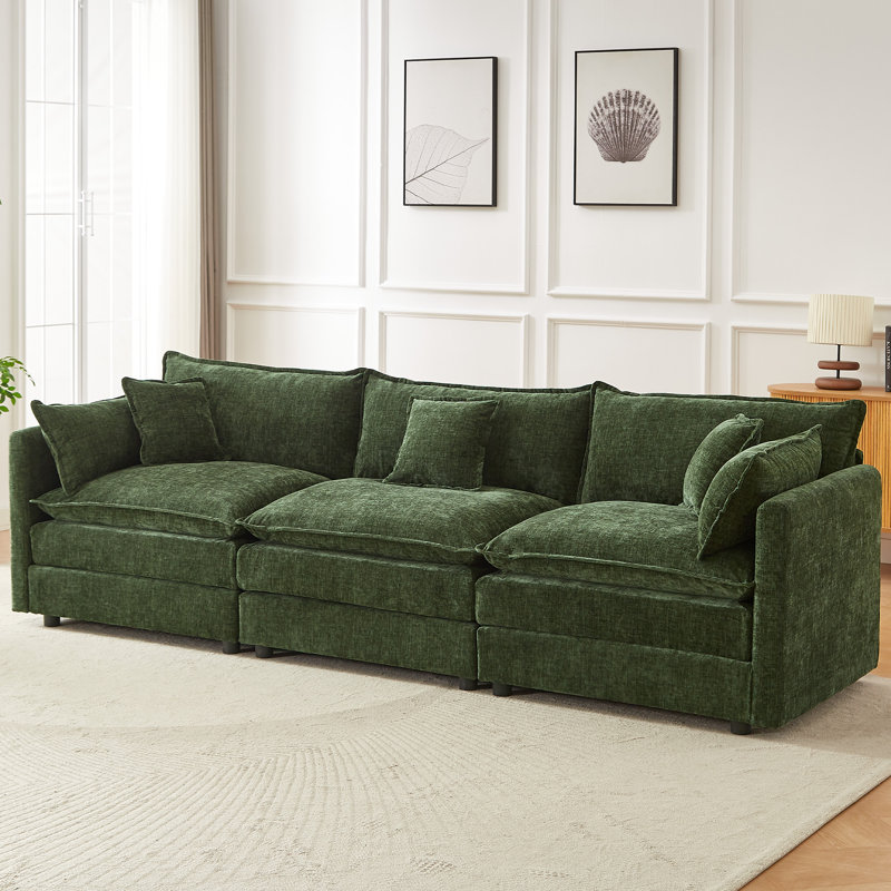 3 Seater Chenille Sofa, Green