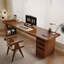 Bureau rectangulaire en bois massif brun noisette-1668318494