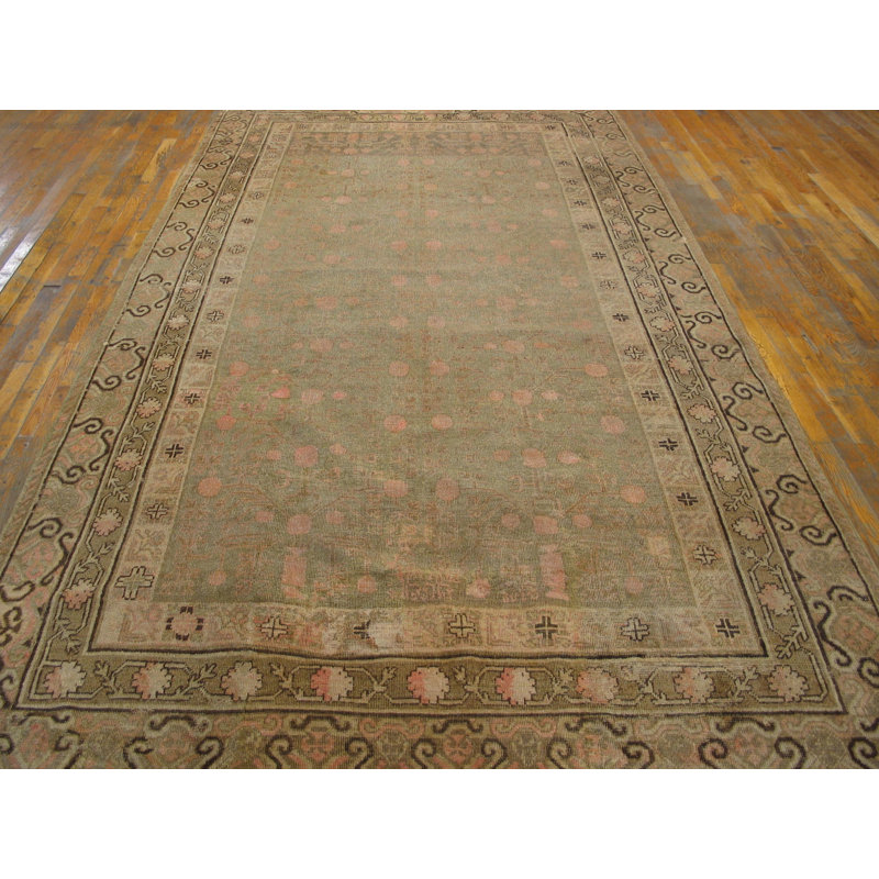 Faded Antique East Turkestan Wool Pile Hand Knotted Khotan Rug
