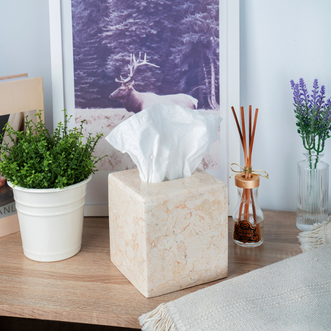Creative Home Natural Champagne Marble Square Tissue Box Cover Tissue Holder Tabletop Organizer Winston Porter