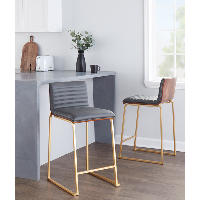 Tabouret de bar et de comptoir Chattahoochee, Tabouret de comptoir (siège d'une hauteur de 25,7, Cuir gris / cadre doré