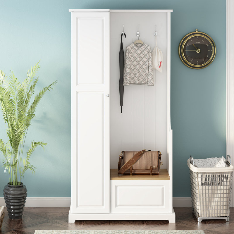 Raimer  Hall Tree with Flip-Up Bench, Minimalist Hallway Shoe Cabinet with Adjustable Shelves, Multifunctional Furniture with Hanging Hooks