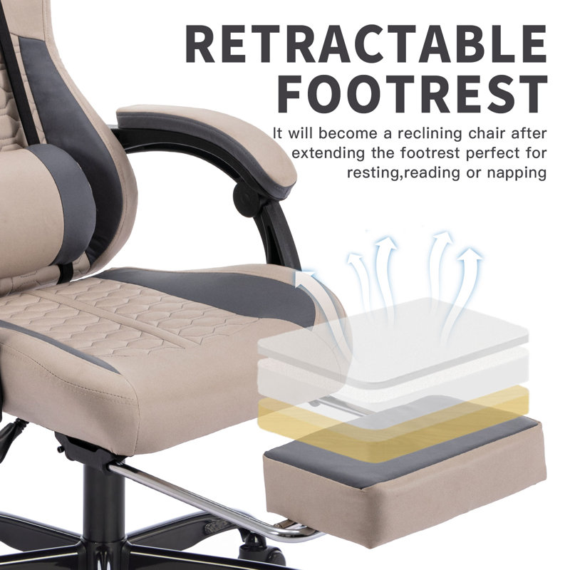 Van PVC Leather Gaming Chair with Adjustable Headrest & Footrest, Gray