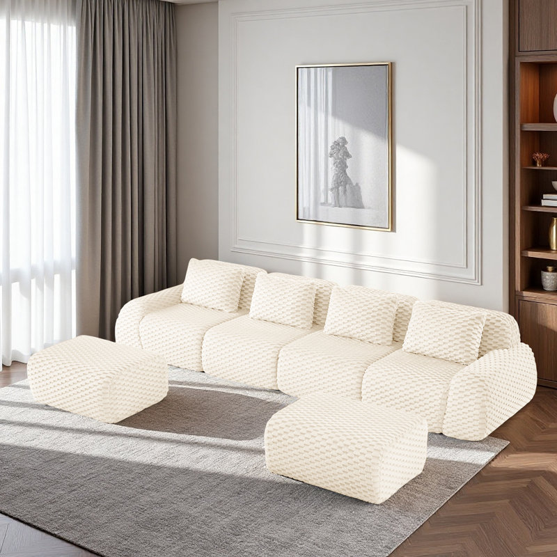 Canapé modulaire modulaire en forme de U de 146,4 po pour salon, tissu en flanelle, siège profond, canapé désossé, repose-pieds mobile à 2 boucles, raccordement antidérapant, sans assemblage
