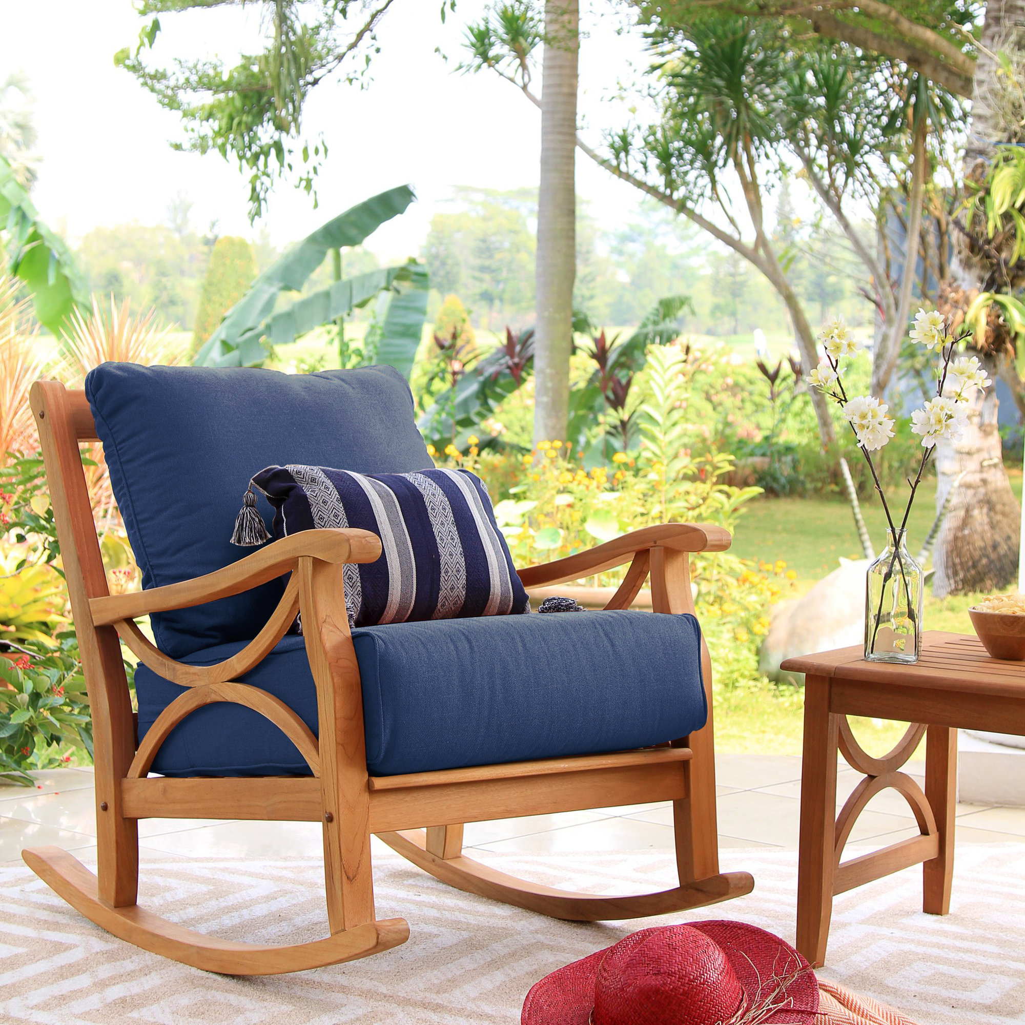 Brunswick Teak 2 - Person Patio Conversation Set with Cushions, Navy Performance
