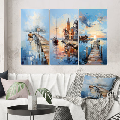 «Pier and Dock Nautical», 3 pièces sur toile
