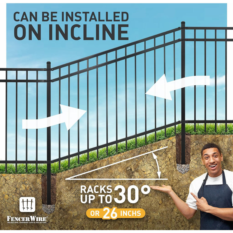 Black Heavy-Duty Flat Top Metal Fence Panels, 4 ft. H x 8 ft. W