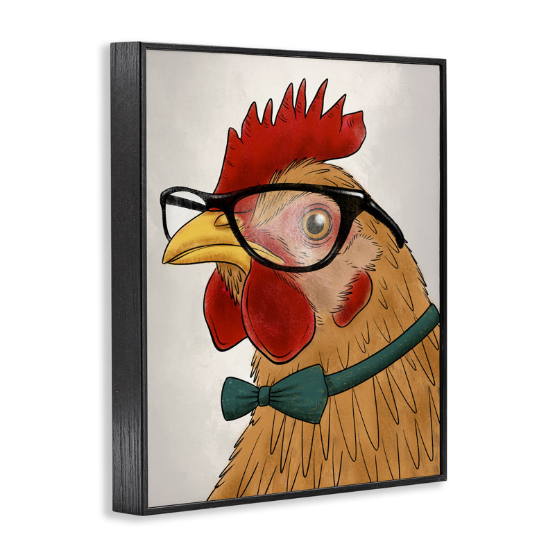Drôle de coq Hipster, estampe numérique, conception par Marcus Prime, H 14 po x l 11 po, Giclée encadrée noir minuit