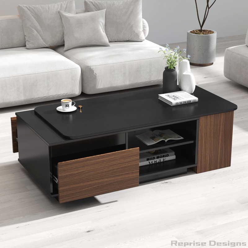 Extendable Coffee Table, Length Adjustable Wood Coffee Table with 2 Storage Drawers