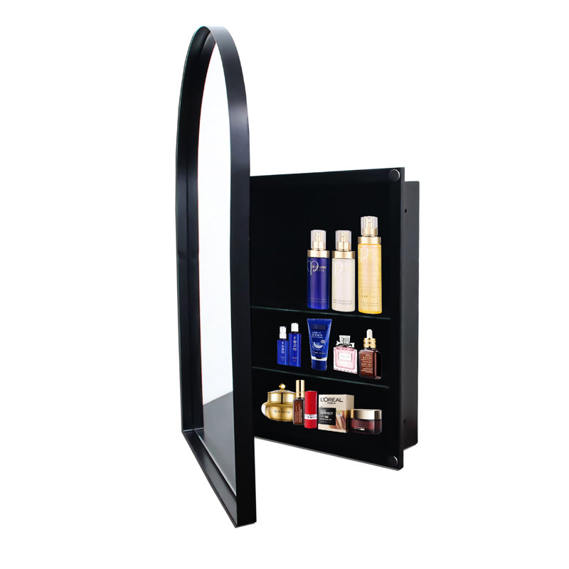 Armoire murale de salle de bain encastrée 24 po x 36 po, cadre en métal noir mat avec miroir et tablette de rangement réglable