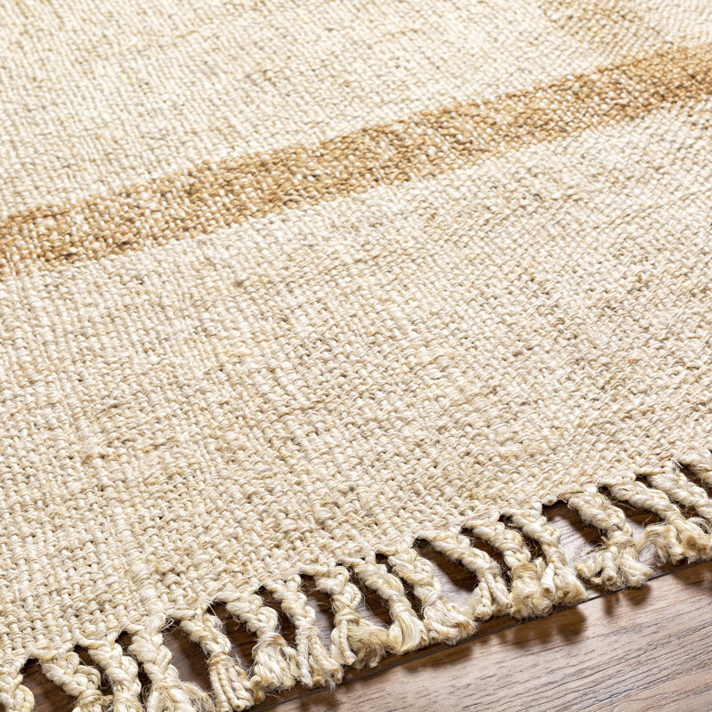 Hand Woven Jute Area Rug in Beige/Mustard, Rectangle 5' x 7'6"