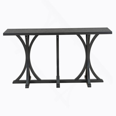 59.8'' Wooden Console Table With Oak Veneer Top,Farmhouse Entryway Table With Rubber Wood Slender Curved Legs,Perfect For Living Room,Entryway,Hallway, Dining Spaces.