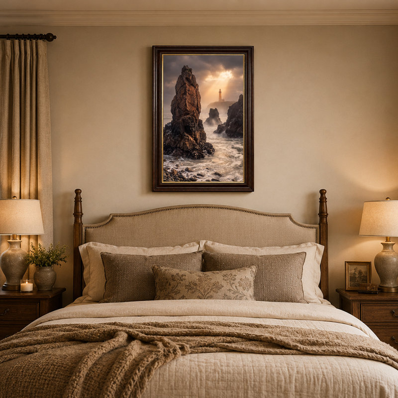 Art mural sur toile, "Phare sur une falaise rocheuse", 18"H x 12"W