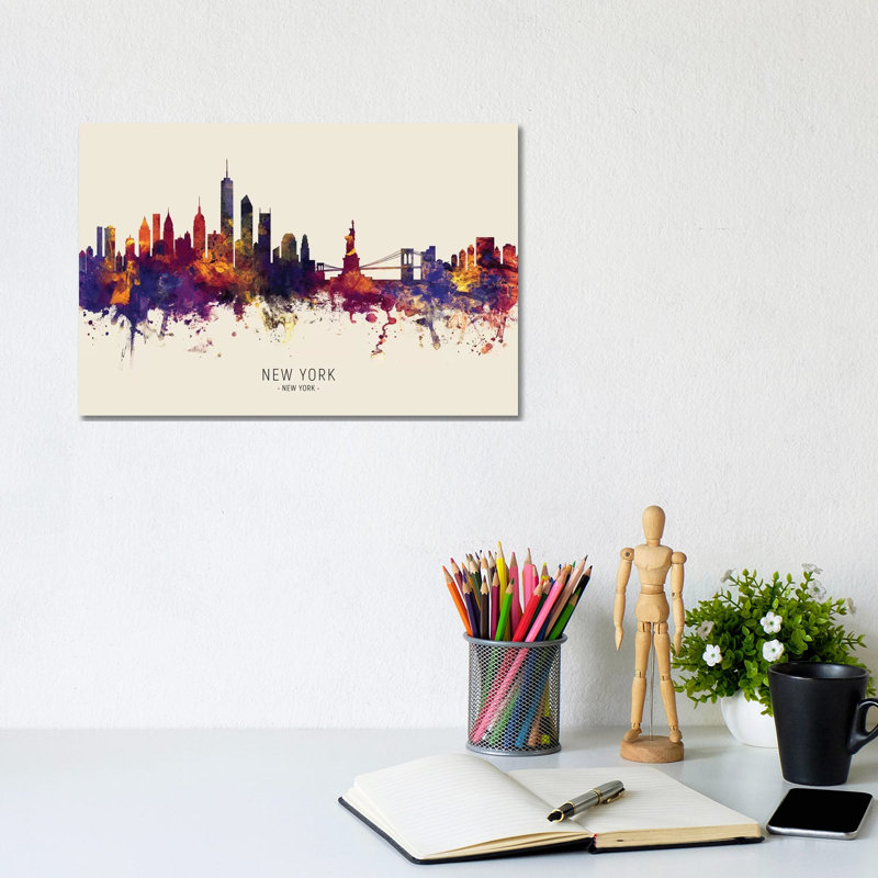 New York Skyline Red Beige by Michael Tompsett - Wrapped Canvas Gallery-Wrapped Canvas Giclée, 20.32 cm H x 30.48 cm W