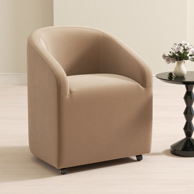 Chaise de salle à manger rembourrée à dossier demi-tonneau avec roulettes pivotantes avec accoudoirs modernes pour salle à manger / cuisine (ensemble de 1)