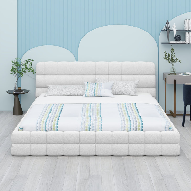 Lit tapissier Boucle, Blanc