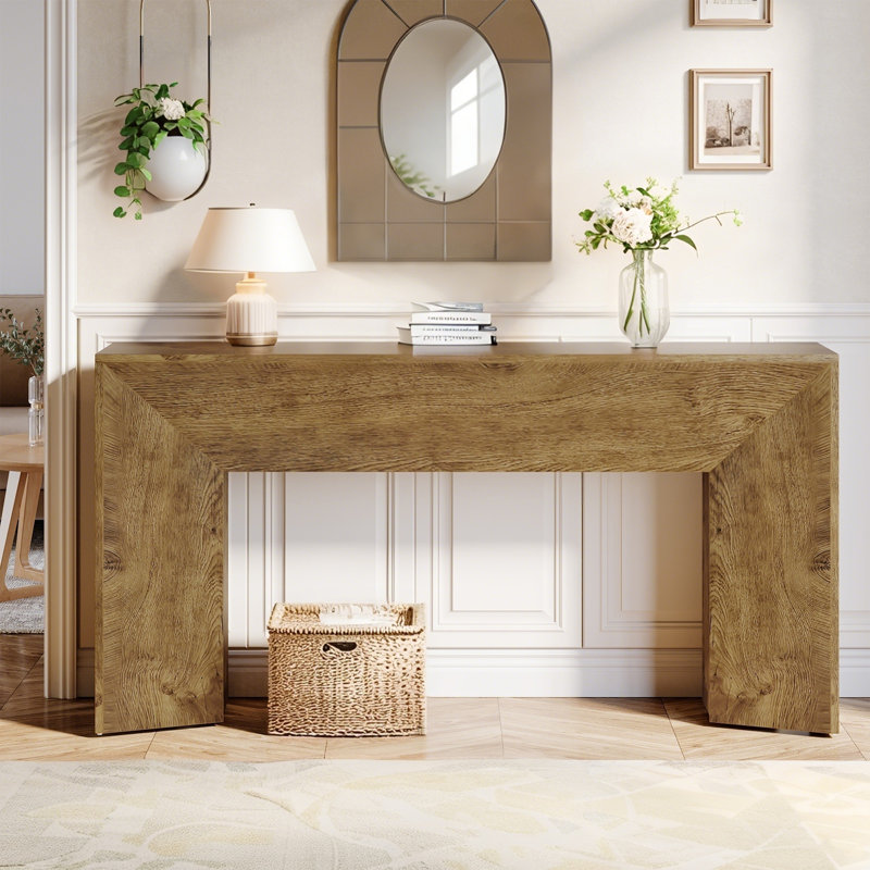 63" Console Table, Wooden Sofa Table Hallway Foyer Table, Brown