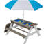 Table de pique-nique en bois pour enfants, table de sable et d'eau avec parasol, table d'activités pour jouer sur la terrasse