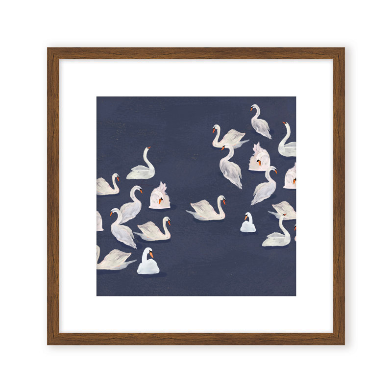 Nature Inspired Modern Ensemble: Swan Serenade, 24" H x 24" W, Framed Print, Gold