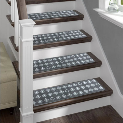 Tapis d'escalier antidérapants gris / blanc 9 x 28 po 