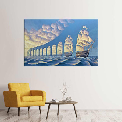 Large Modern Art Canvas Print Of Surreal Ship And Bridge Made Of Sky Wall Hanging Perfect For Personalized Baby Gift