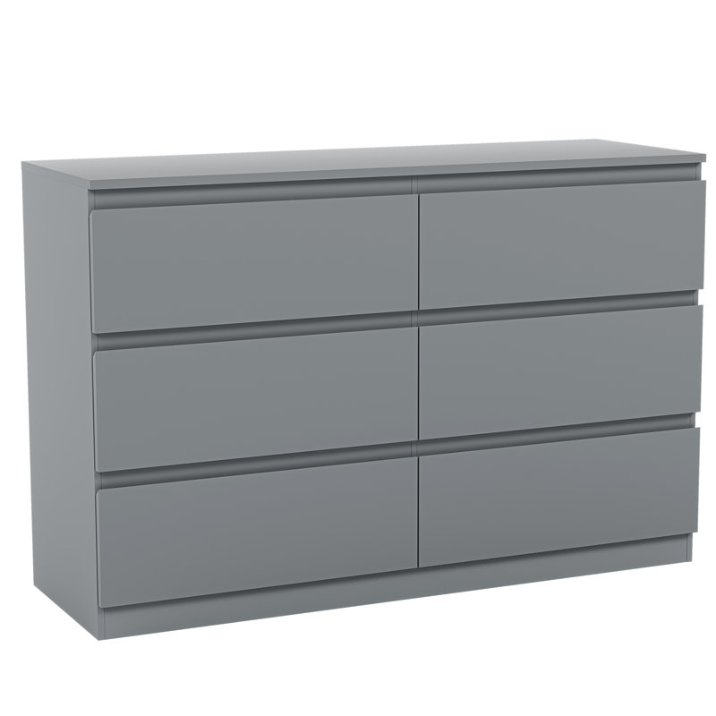 Cunha 6 - Drawer 120 cm Wide Chest of Drawers, Large Bedroom Dresser & Storage Cabinet, Grey