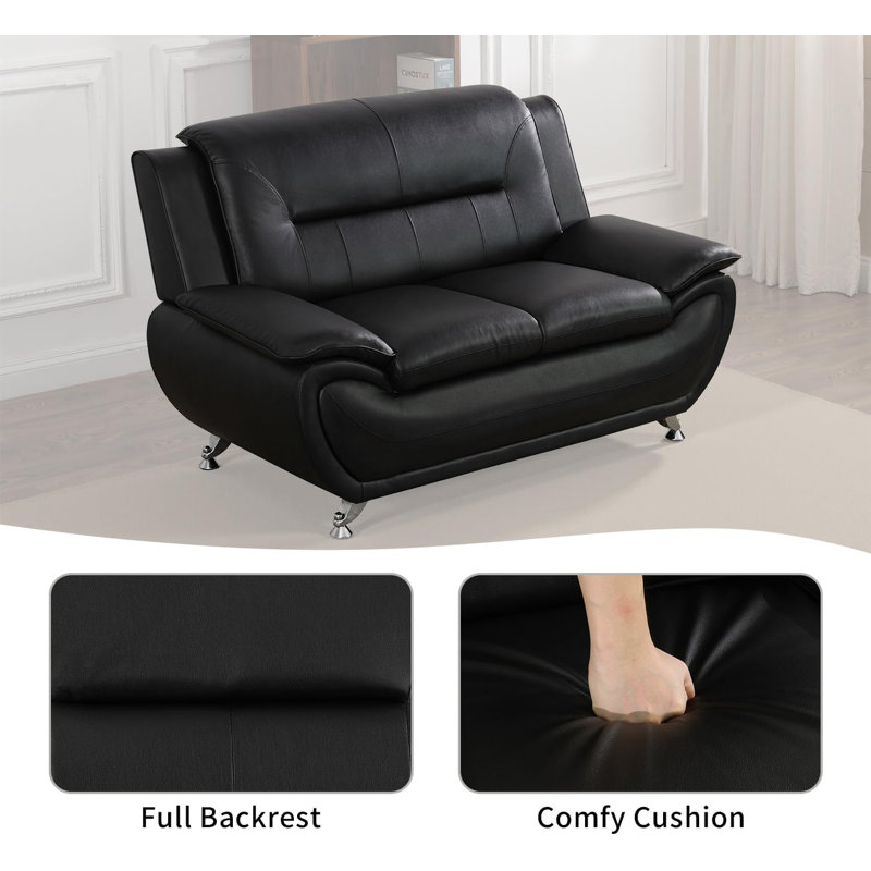 61" Upholstered Loveseat, Black