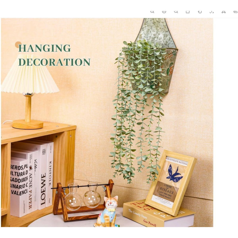 Fake Plants Artificial Hanging Eucalyptus Plants Faux Ivy Vines for Bathroom Shelf Bedroom Wall Decor Indoor 1Pcs