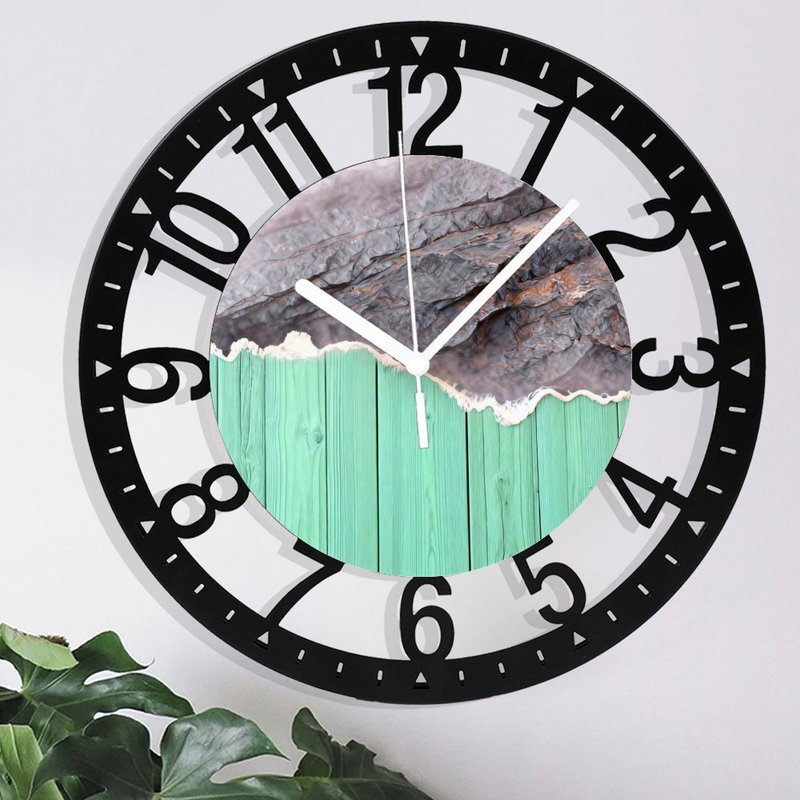 Horloge murale ronde en fer 10 po avec mouvement à quartz silencieux, chiffres arabes, impression UV, Ardoise verte
