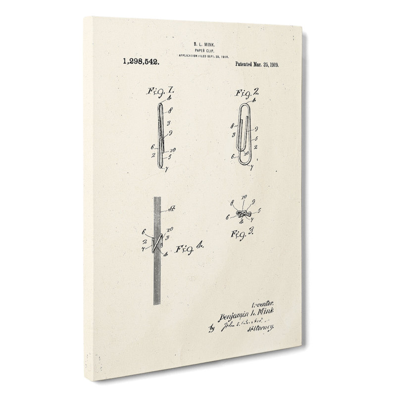 Paper Clip Patent - Wrapped Canvas Print, 91cm H x 60cm W x 3cm D