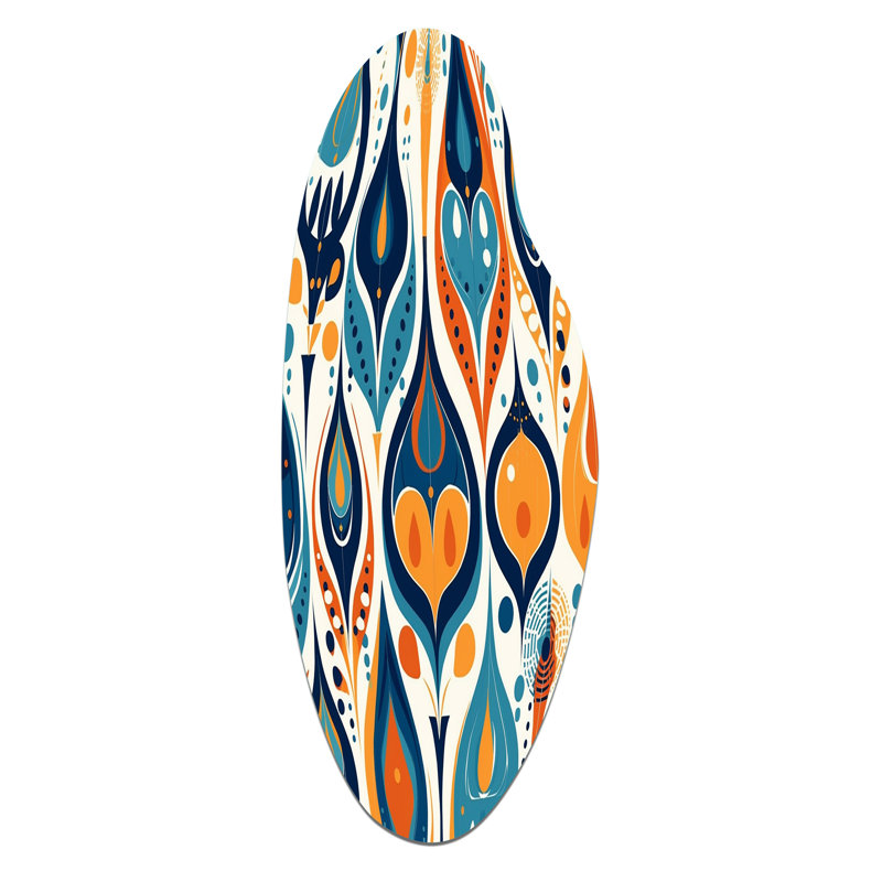 «Orange and Blue Botanical Symphony II», reproduction abstraite de métal incurvé, art mural moderne asymétrique en métal