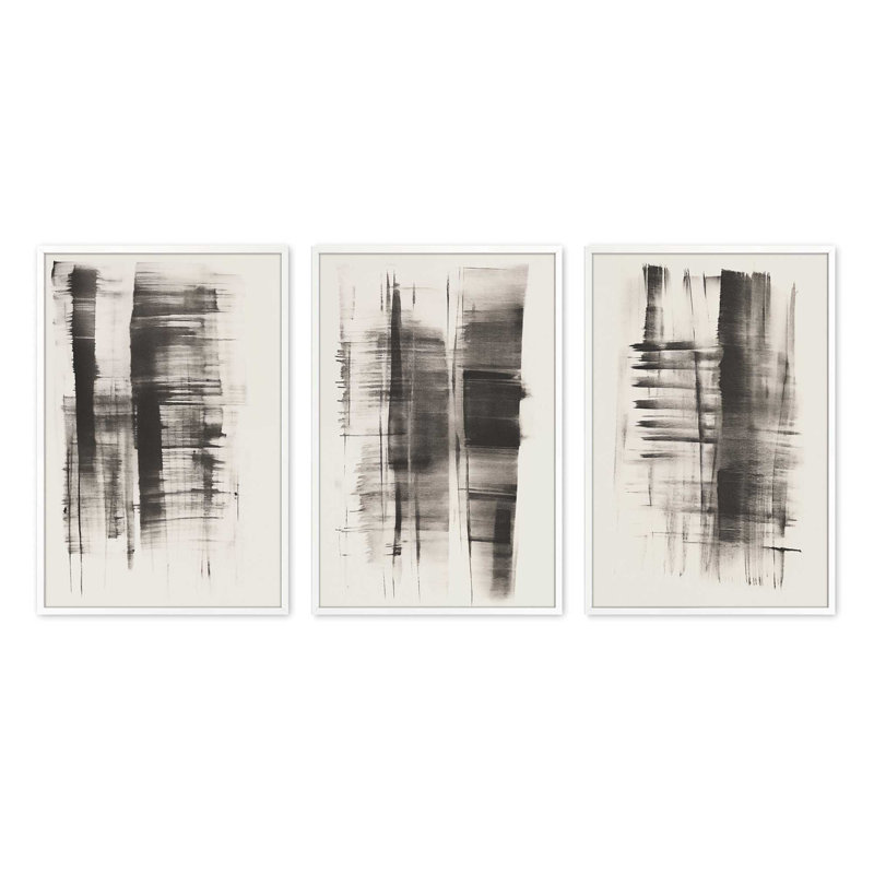 Ensemble de 3 imprimés Hazy Shade Whimsy, Blanc opaque, H 21 po x l 51 po