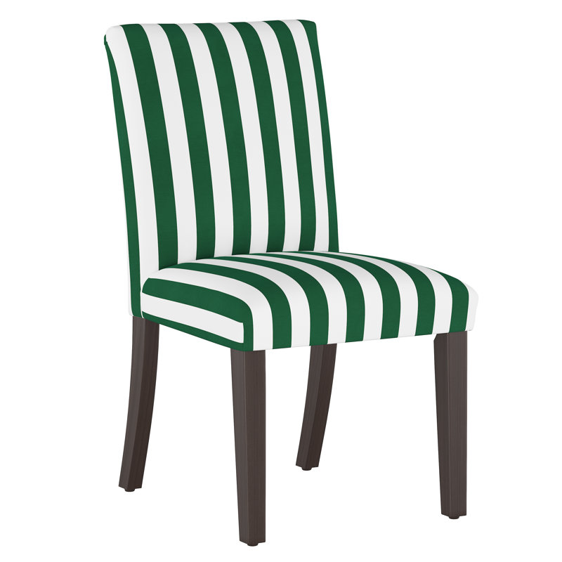 20'' H Upholstered Dining Chair, Canopy Stripe Emerald, Ancient Stewart Red
