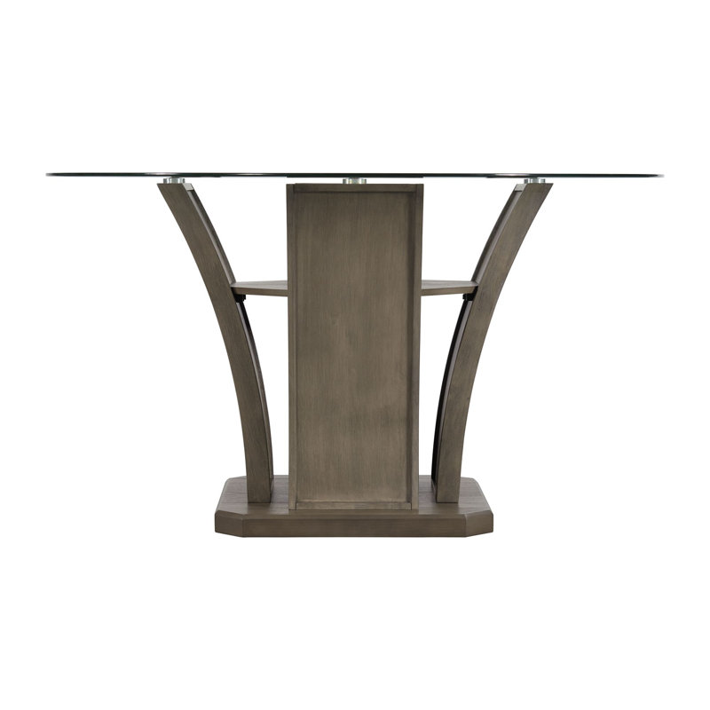 54" Round Gray Wood and Glass Dining Table