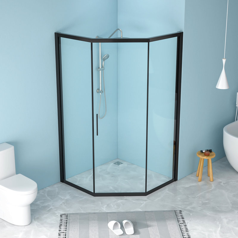 42" W X 76" H Diamond-Shaped Corner Shower Door, 5/16 In.(8Mm), Matte Black