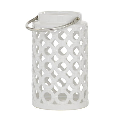 Ceramic Circles Decorative Indoor Outdoor Candle Lantern with Cut Out Design