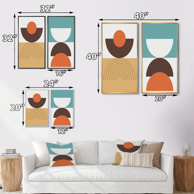 Creative Creative Designs in Retro Colors XIII - Ensemble de 2 peintures, H 32 po x l 32 po x P 1 po, Toile avec cadre doré