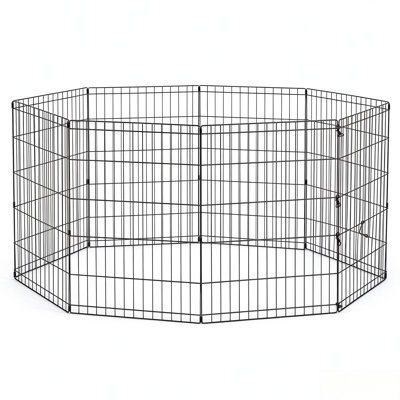Enclos d'exercice noir pliable en fil de métal E, sans porte, 16 pieds carrés, 8 panneaux 24 x 30 po - intérieur et extérieur