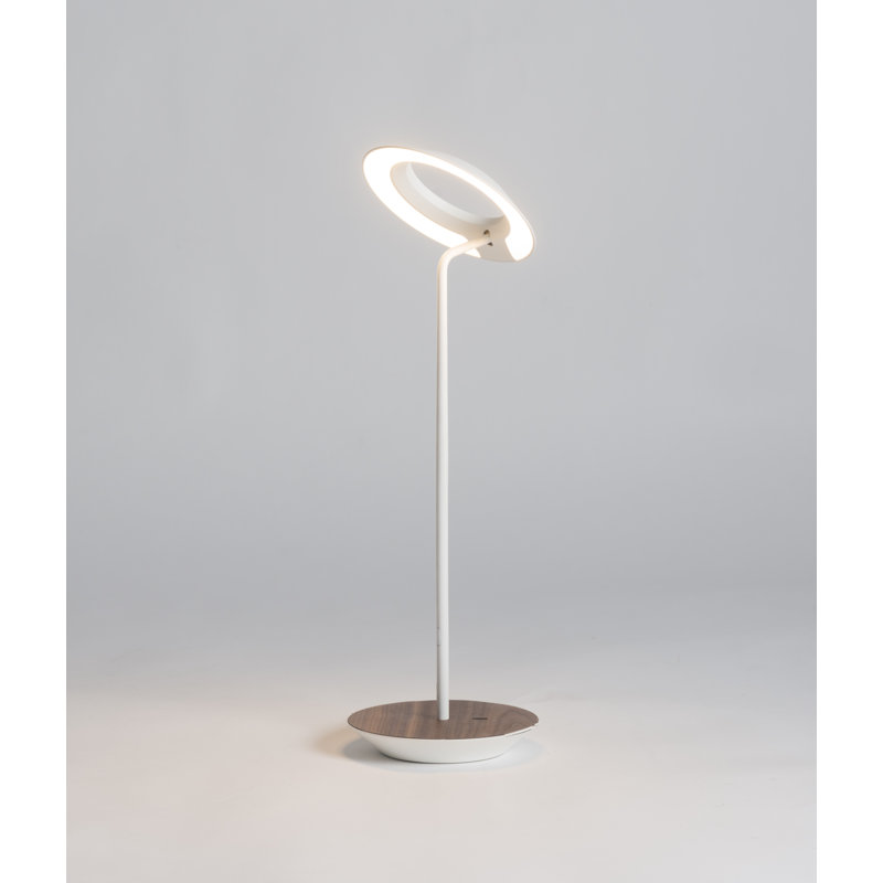 Royyo Metal USB Desk Lamp, Matte White/Oiled Walnut