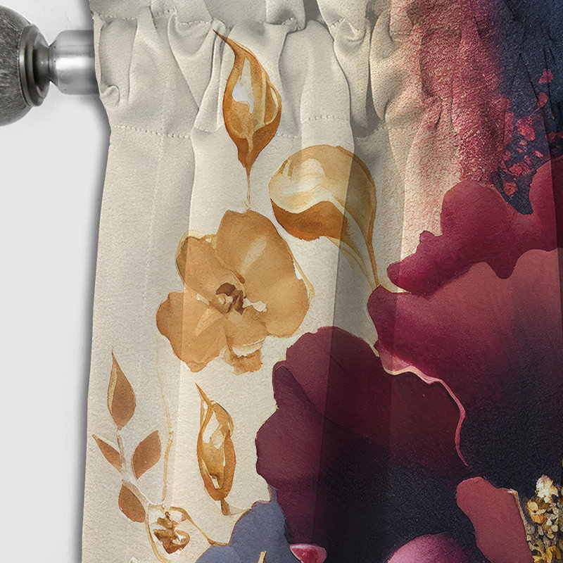 Burgundy And Blue Floral Bunch II - Floral Blackout Curtain - 1 Panel, 52" W x 108" L